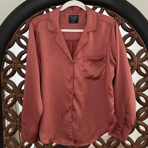 A&F Long Sleeve Satin Button-Up Shirt